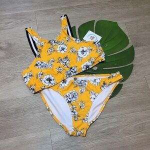 NWT Size XL Indigo Rein Yellow Black Floral Strappy Bikini Set New Swim Beach